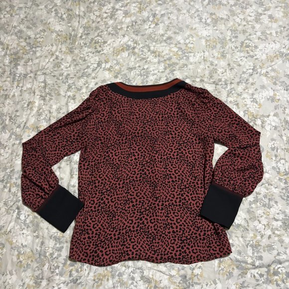 Express Leopard Color Block Contrast Chiffon Long Sleeve Shirt Top Size Medium - Picture 3 of 7